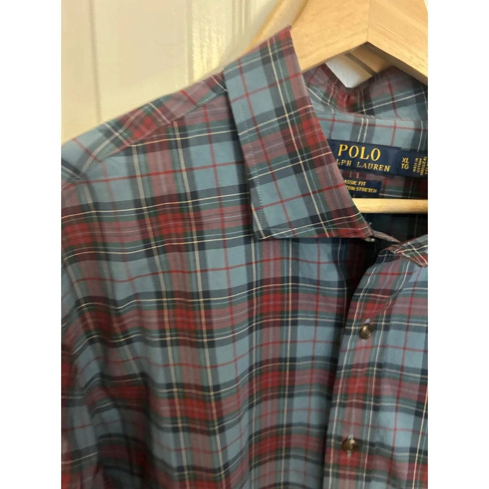 Polo Ralph Lauren Mens XL Classic‎ Fit Cotton Stretch Plaid Button Down Shirt